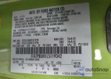 2020 Ford Mustang Ecoboost Premium from USA, damaged, VIN 1FATP8UH1L5119342